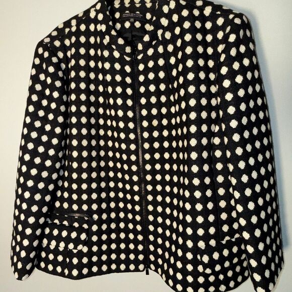 Jones New York Collection Woman Blazer 24W Black White Polka Dot Zip Jacket Line - Picture 6 of 16